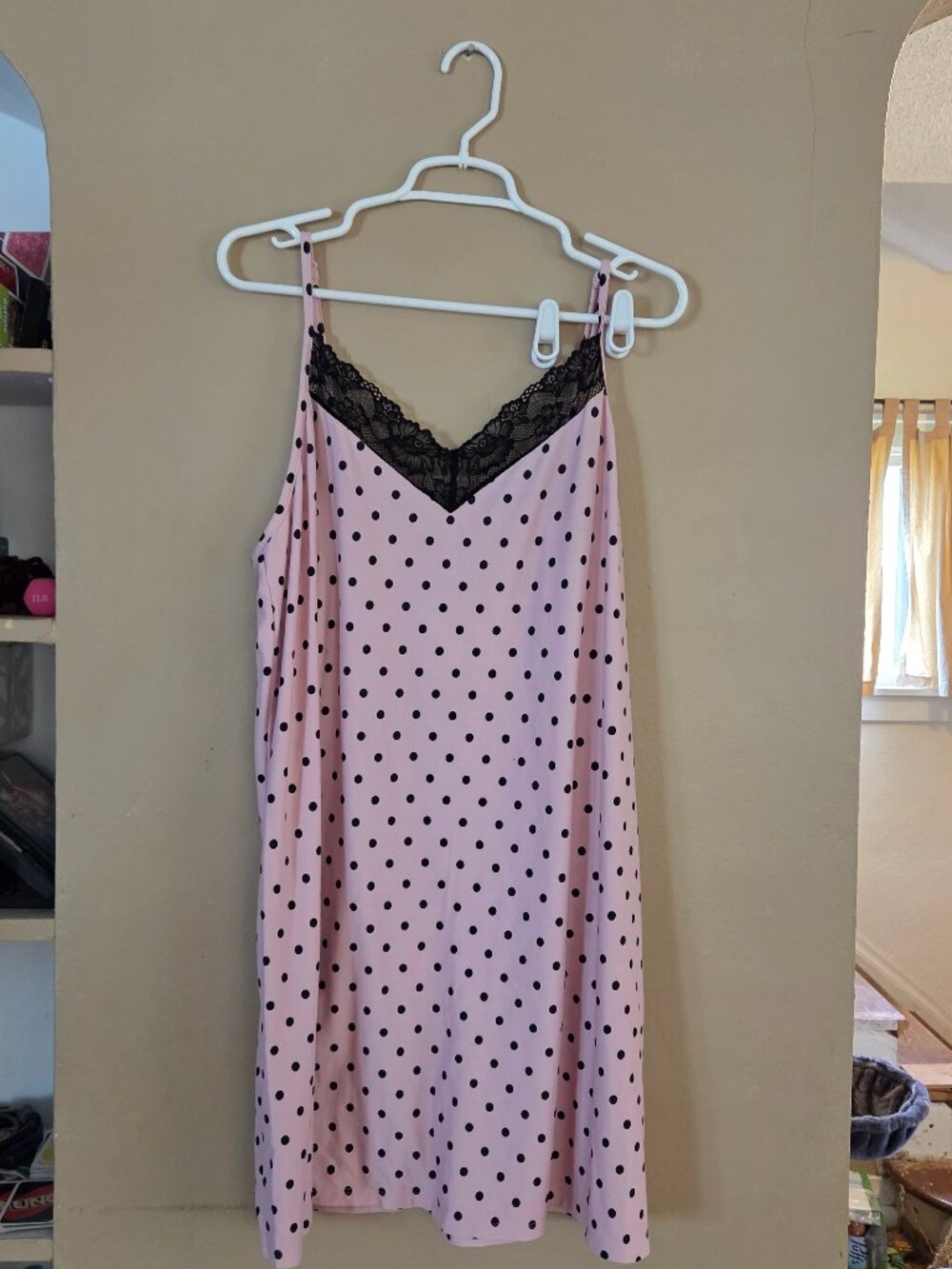 Joyspun 2X Pink & Black Polka Dot Night Gown